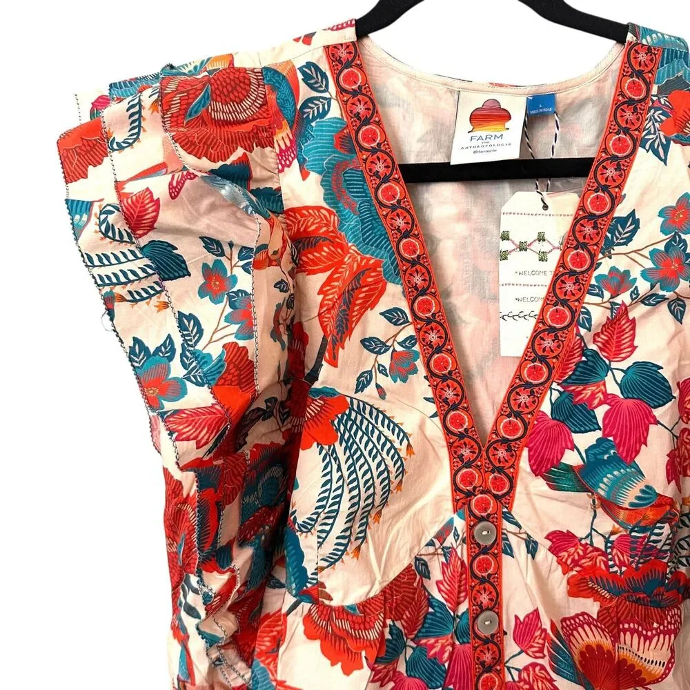 NEW NWT FARM RIO X ANTHROPOLOGIE Ruffled Tropical Mini‎ Dress Large - Picture 4 of 5